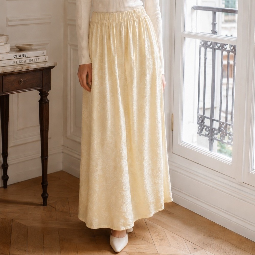 Bryn Walker Vintage Yellow Floral Damask Jacquard Maxi Skirt Size Medium